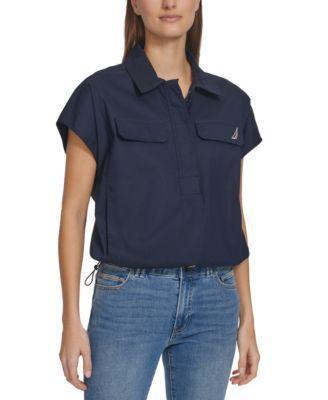 Nautica Jeans Womens Solid-Color Snap Popover Top Product Image