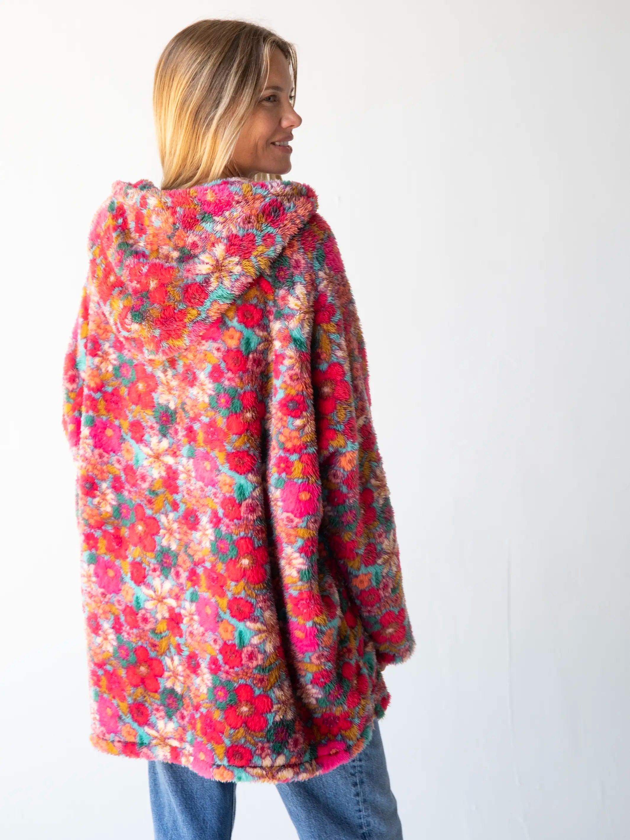 Oversized Blanket Hoodie - Turquoise Pink Retro Floral Product Image