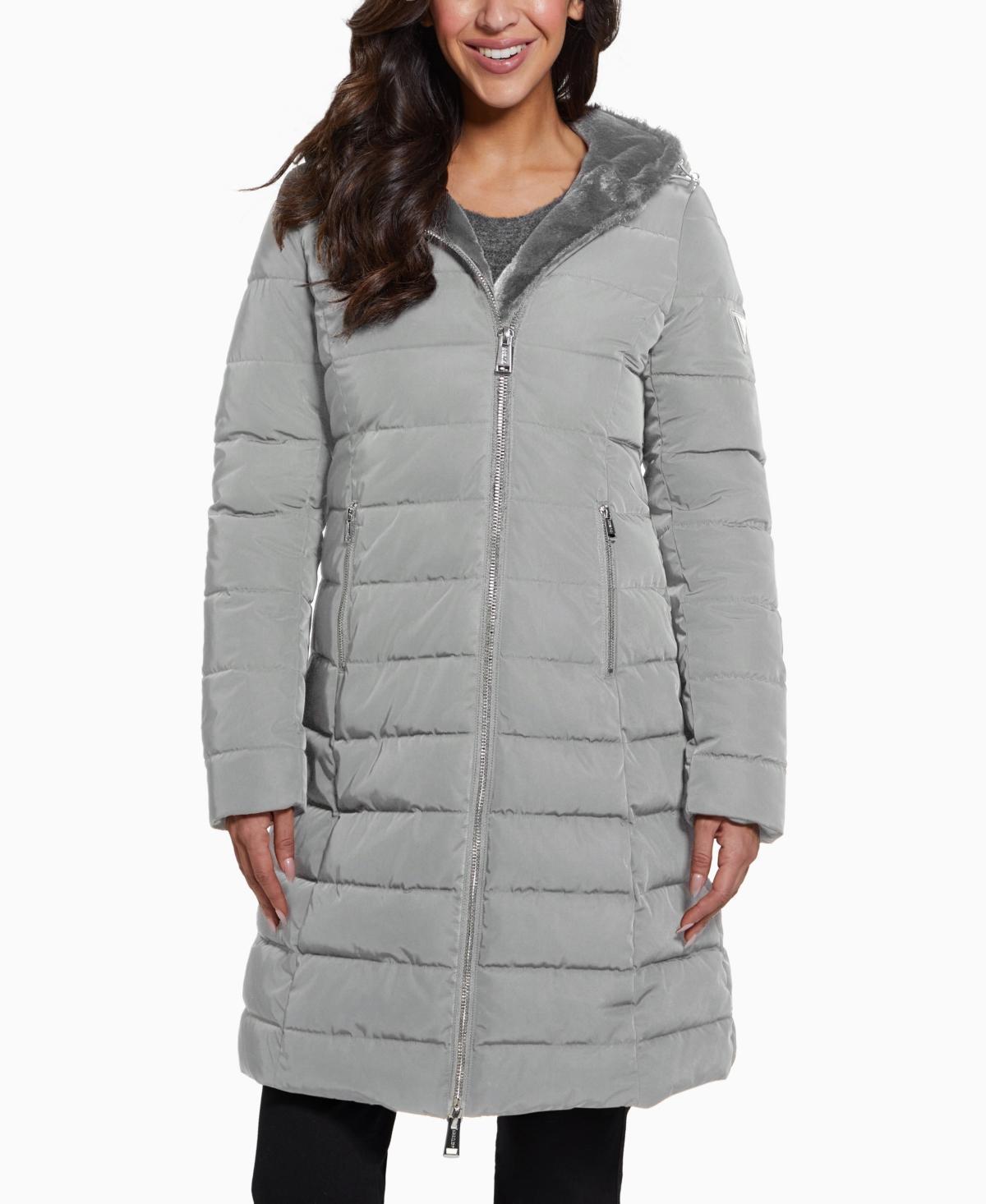 Guess Womens Faux-Fur-Lined Hooded Puffer Coat Product Image