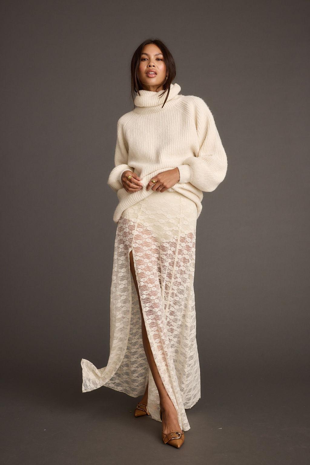 Odessa White Lace Maxi Skirt Product Image