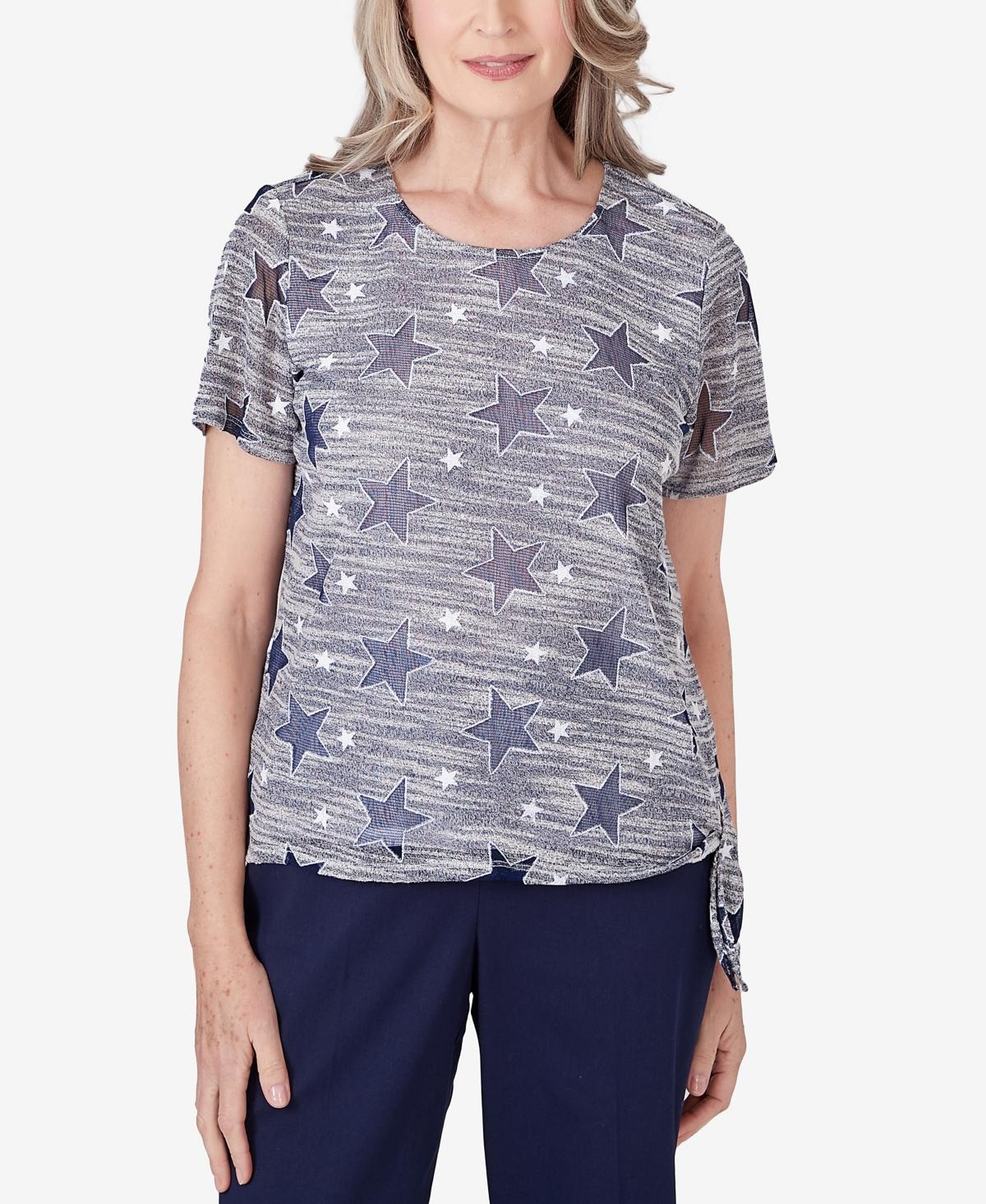 Alfred Dunner Womens All American Lined Space Dye Stars T-shirt with Side Tie Product Image