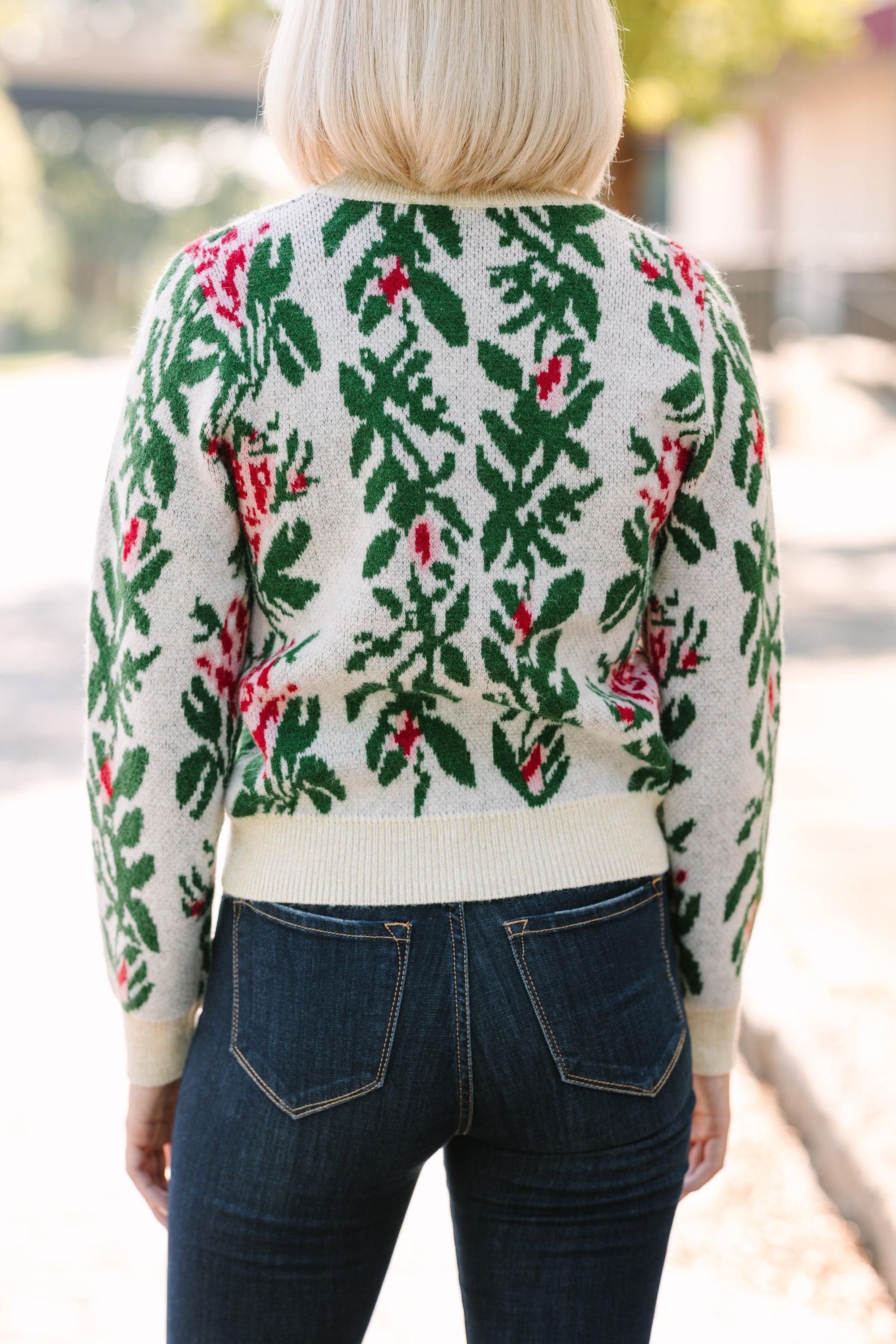 All Figured Out Cream White Floral Sweater Female Product Image