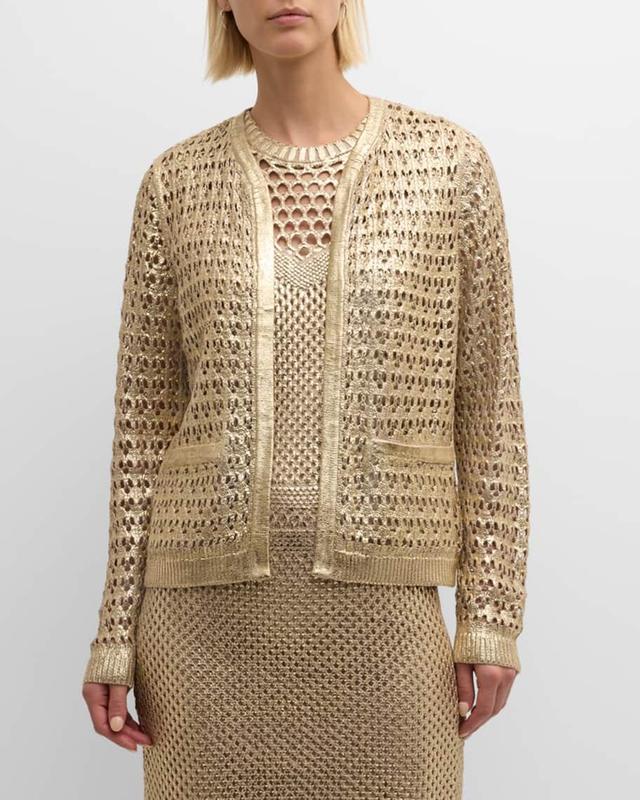 Eve Metallic Open-Stitch Cardigan Sweater Product Image