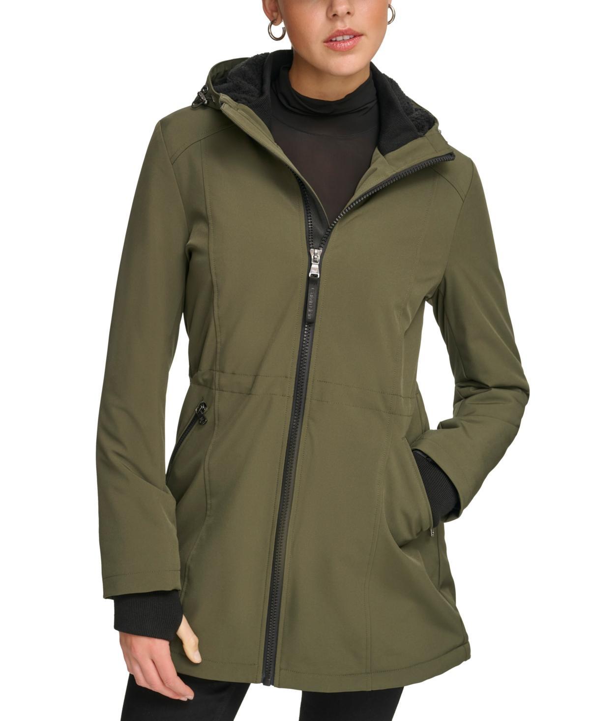 Calvin Klein Womens Hooded Faux-Fur-Lined Anorak Raincoat Product Image