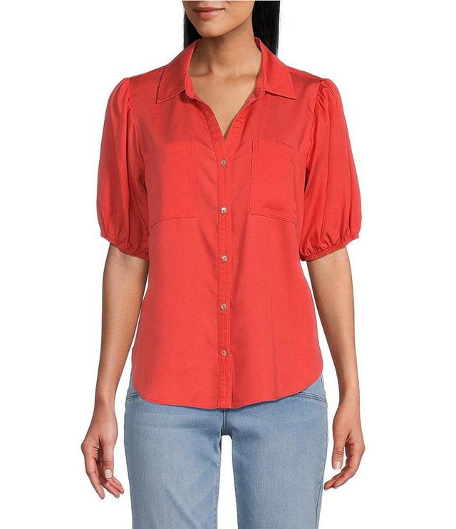 Nurture by Westbound Woven Elbow Puff Sleeve Button Front Top Product Image