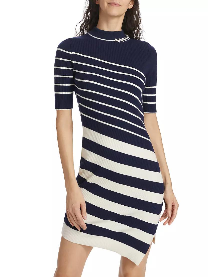 Noah Asymmetric Stripe Ribbed Wool Minidress Product Image