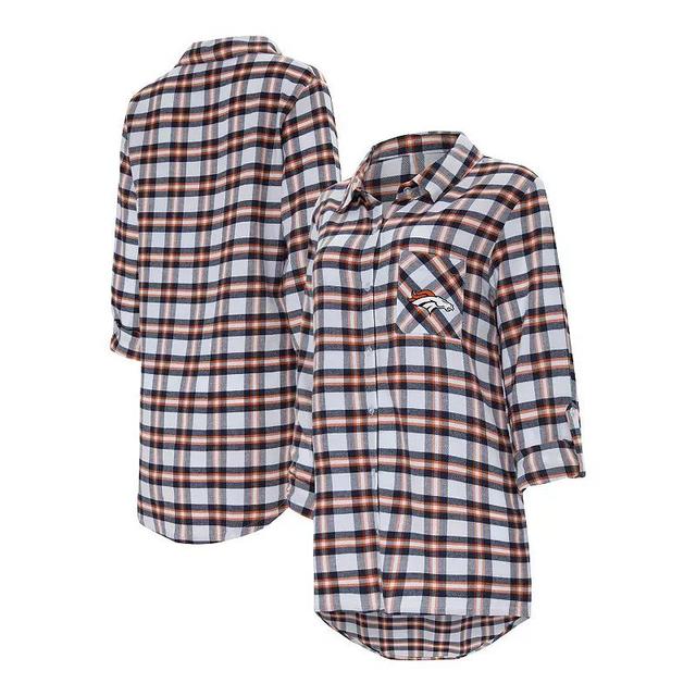 Womens Concepts Sport Denver Broncos Sienna Plaid Full-Button Long Sleeve Nightshirt Blue Product Image