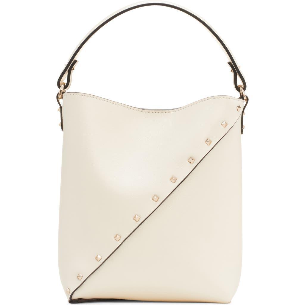 Small Leather Rockstud Wispy Bucket Bag In White Product Image