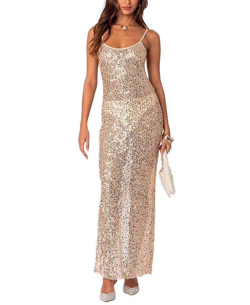 Womens Sequin sheer mesh maxi dress Product Image