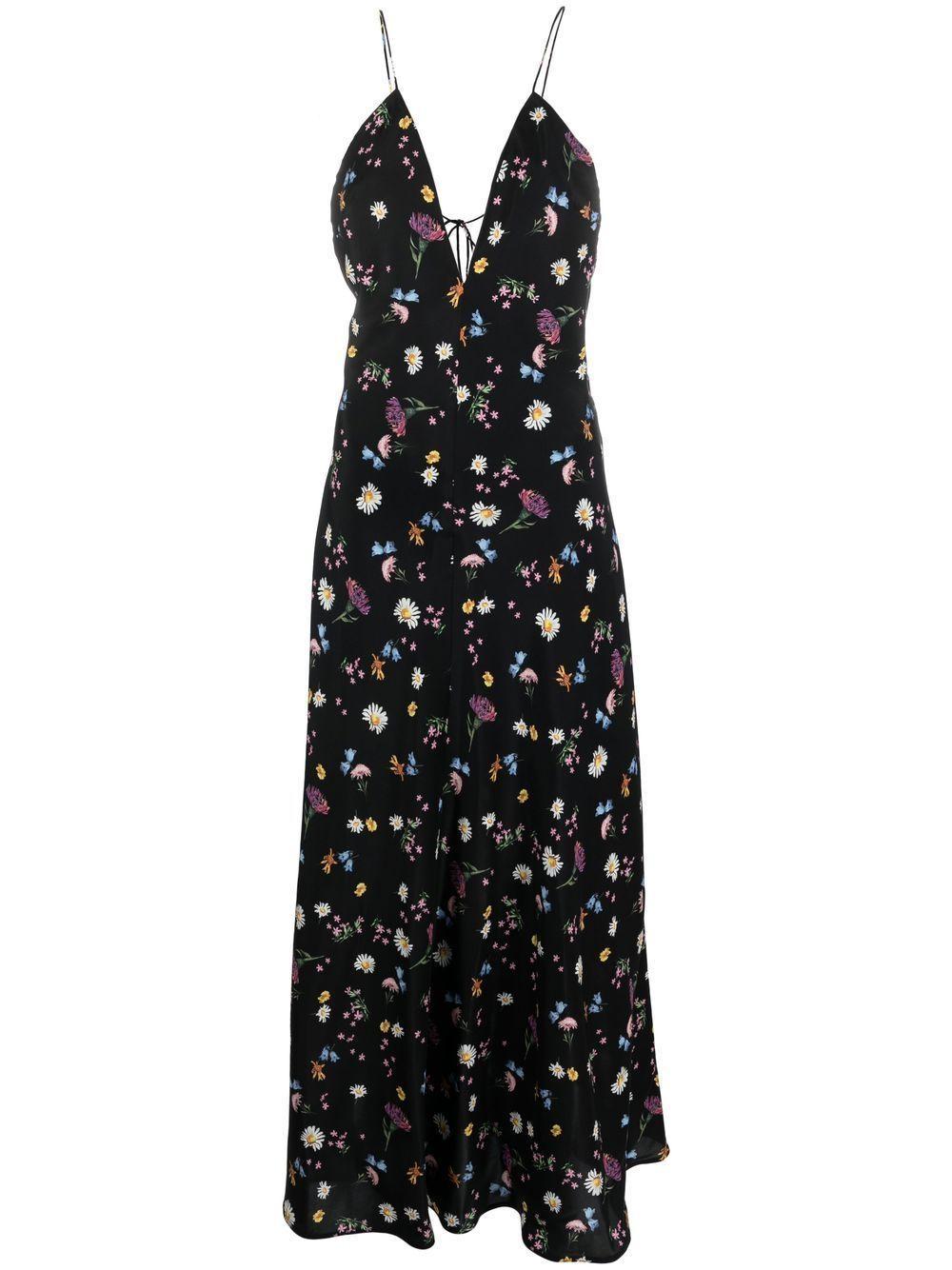 Maxi Floral Silk Dress With V Neckline In Multicolor Product Image