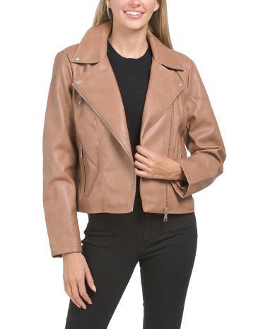 Faux Leather Classic Biker Jacket for Women Product Image