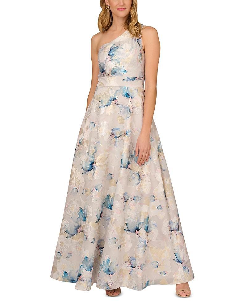 Aidan Mattox by Adrianna Papell Metallic Floral Jacquard One-Shoulder Gown Product Image