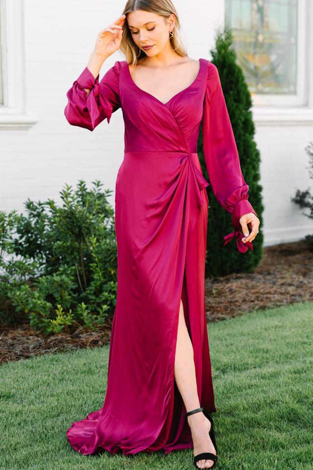 Living A Dream Burgundy Red Satin Maxi Dress Female Product Image