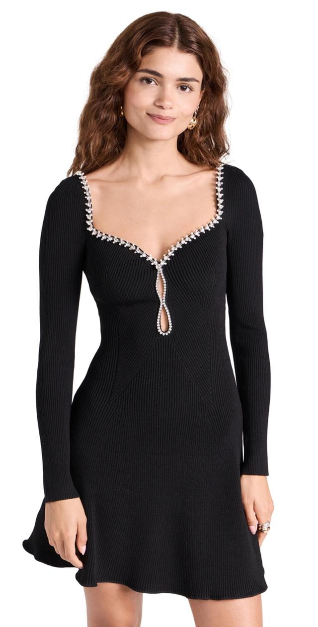 Rib-knit Diamante-trim Mini Dress In Black Product Image