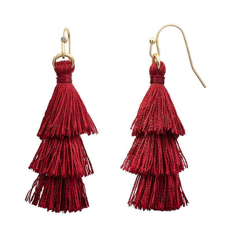 LC Lauren Conrad Tassel Nickel Free Drop Earrings, Womens, Red Product Image