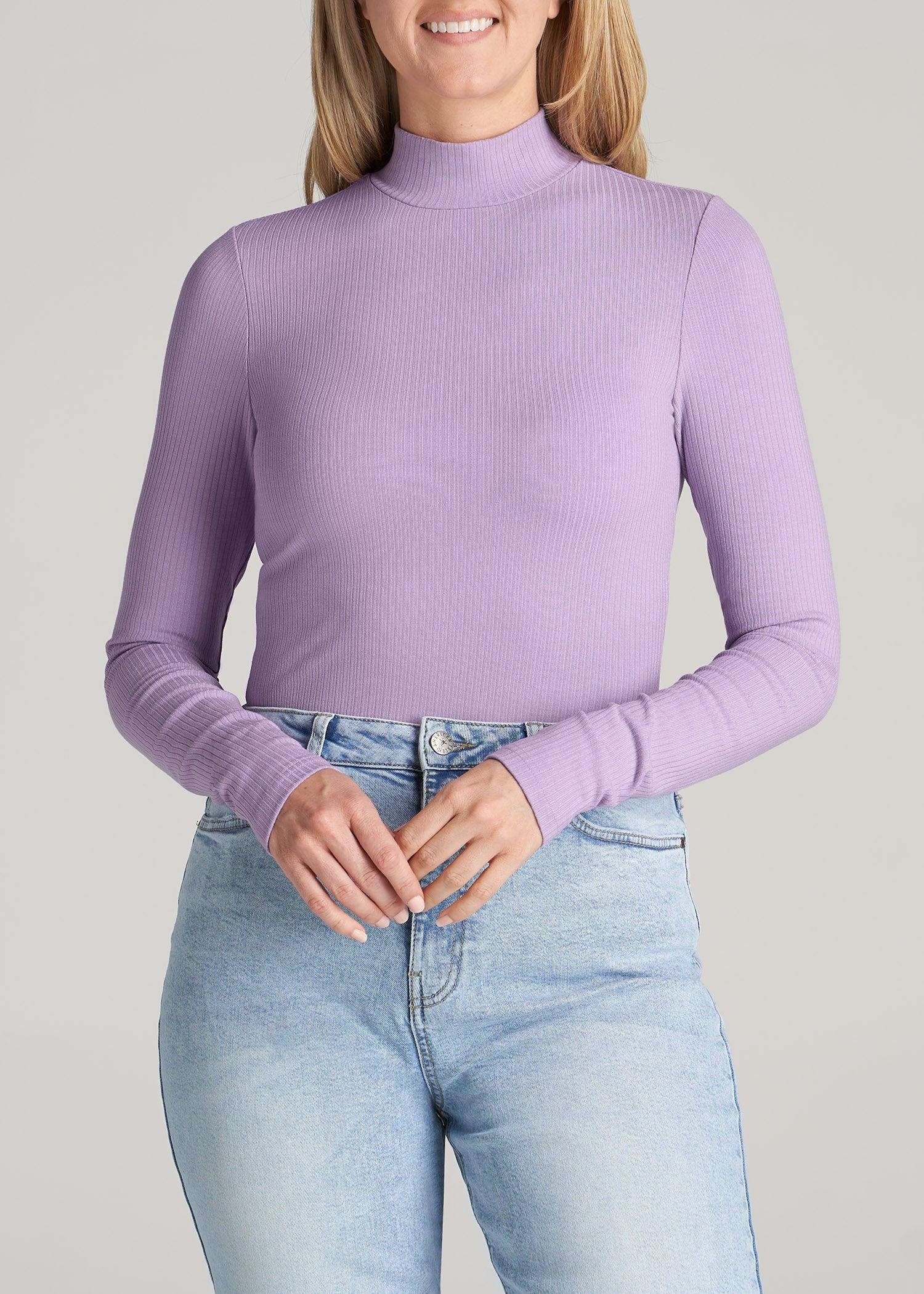 Long Sleeve Mock Neck Ribbed Top for Tall Women in Lavender Frost Female Product Image