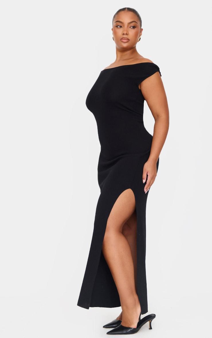 Plus Black Fine Knit Maxi Dress Product Image