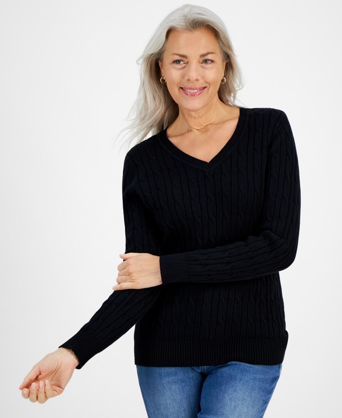 Style & Co Womens Cotton Cable-Knit V-Neck Sweater, Created for Macys Product Image