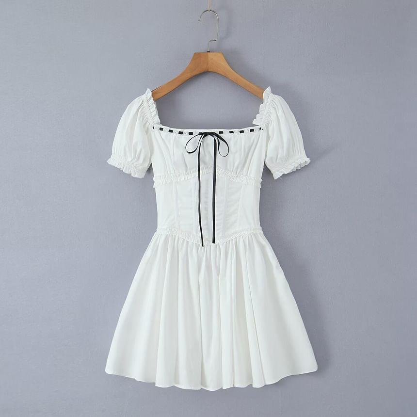 Short-Sleeve Square Neck Plain A-Line Dress product image