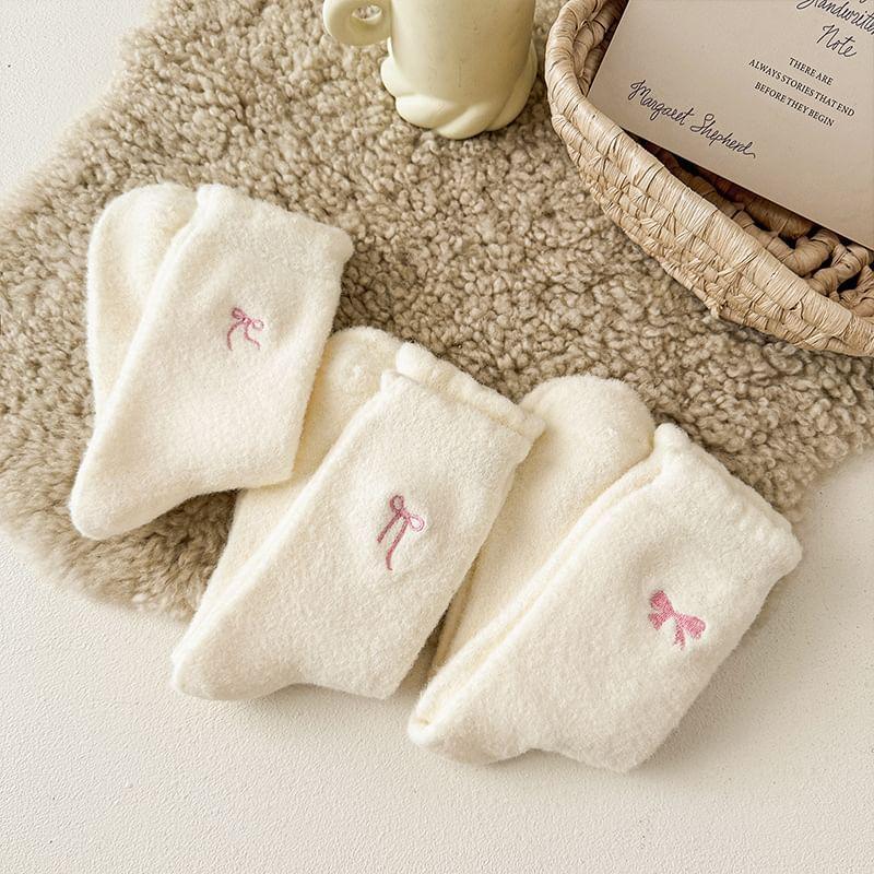 Bow Embroidered Fleece Socks Product Image