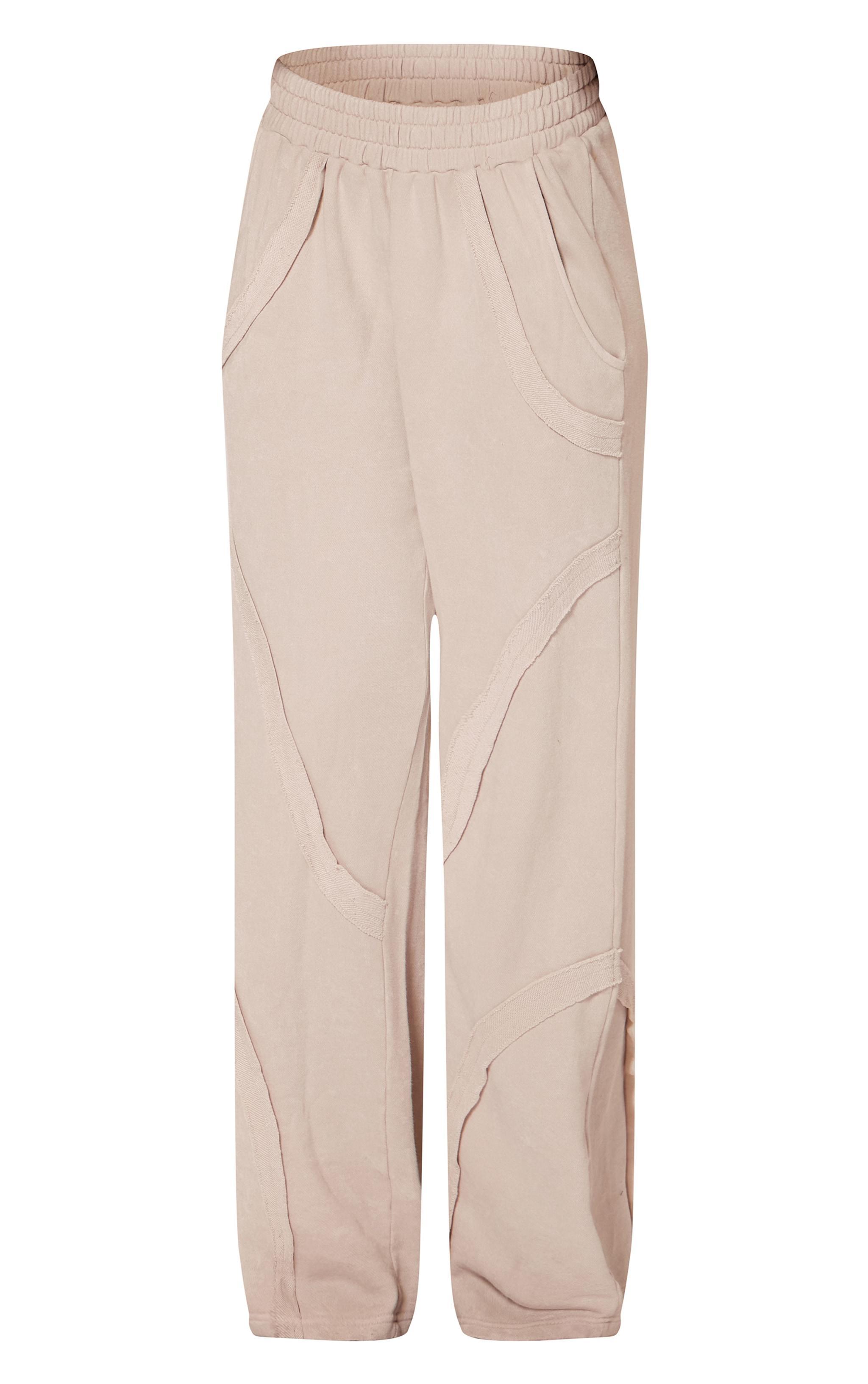 Cream Washed Distressed Seam Wide Leg Sweatpants Product Image