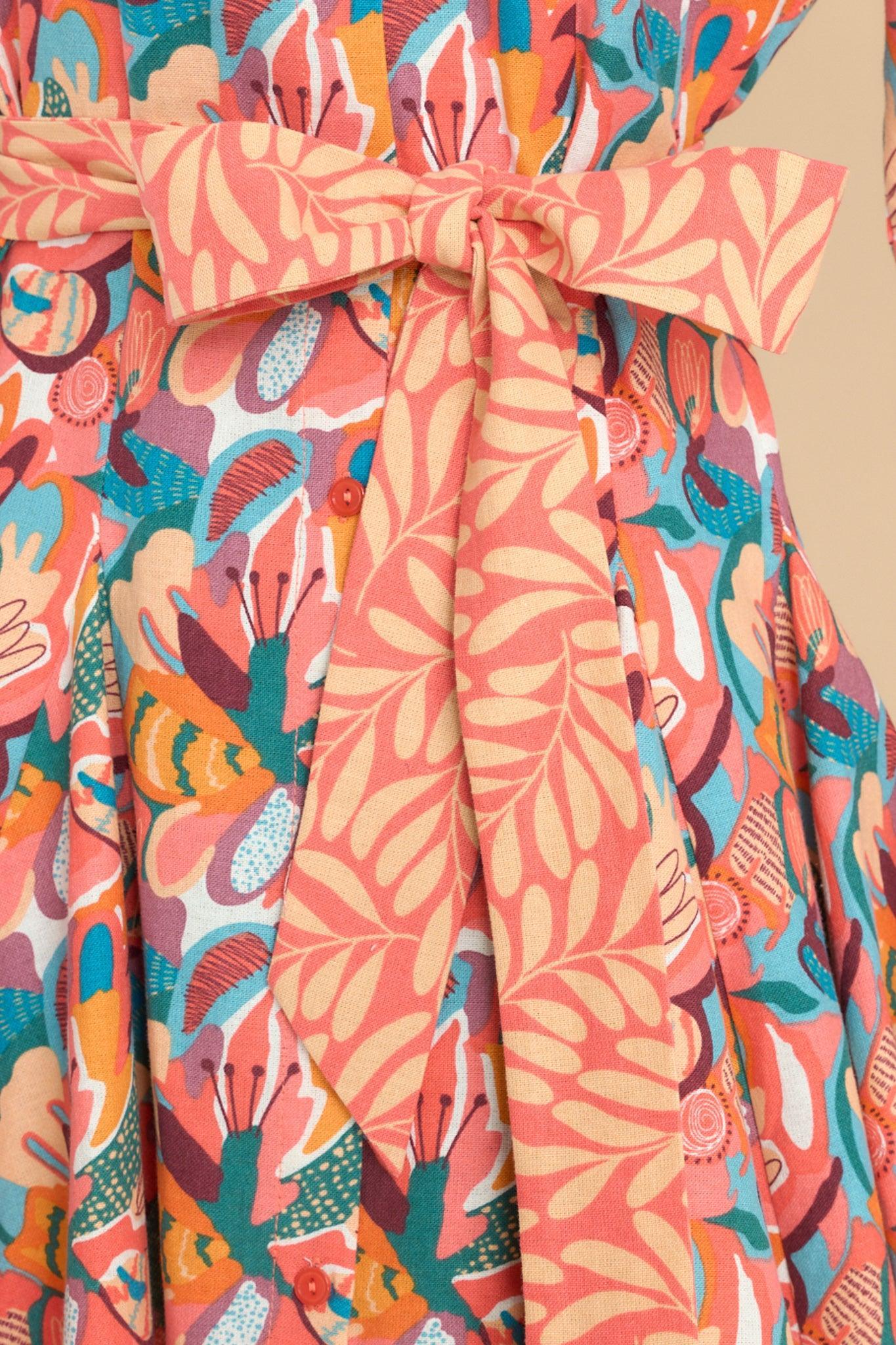 Aura I Want That One Coral Floral Print Dress Product Image