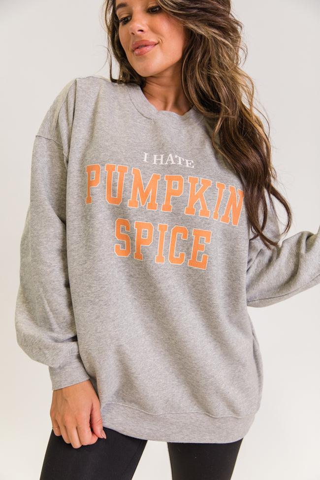 I Hate Pumpkin Spice Heather Grey Graphic Sweatshirt Kalee Rogers x Pink Lily Product Image