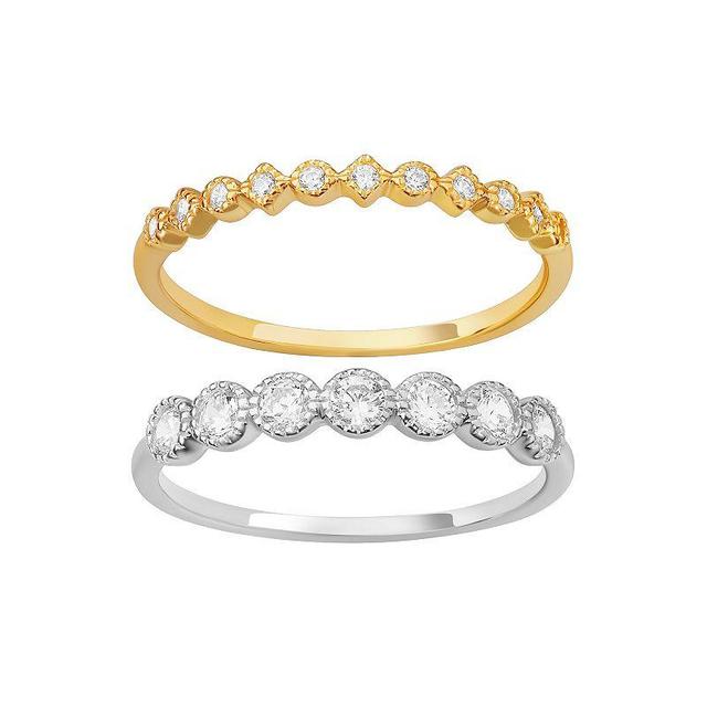 PRIMROSE Two Tone Stackable Cubic Zirconia Band Ring Duo Set, Womens Yellow Product Image