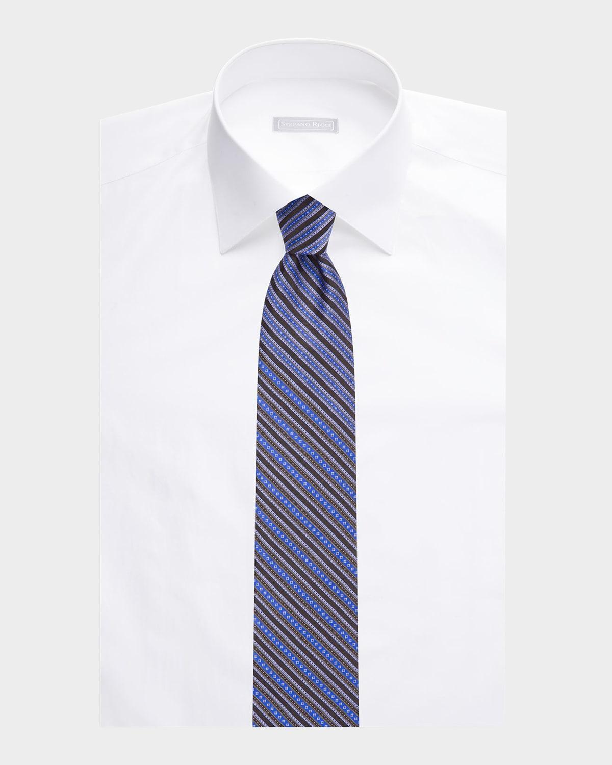 Mens Micro-Medallion Stripe Silk Tie Product Image