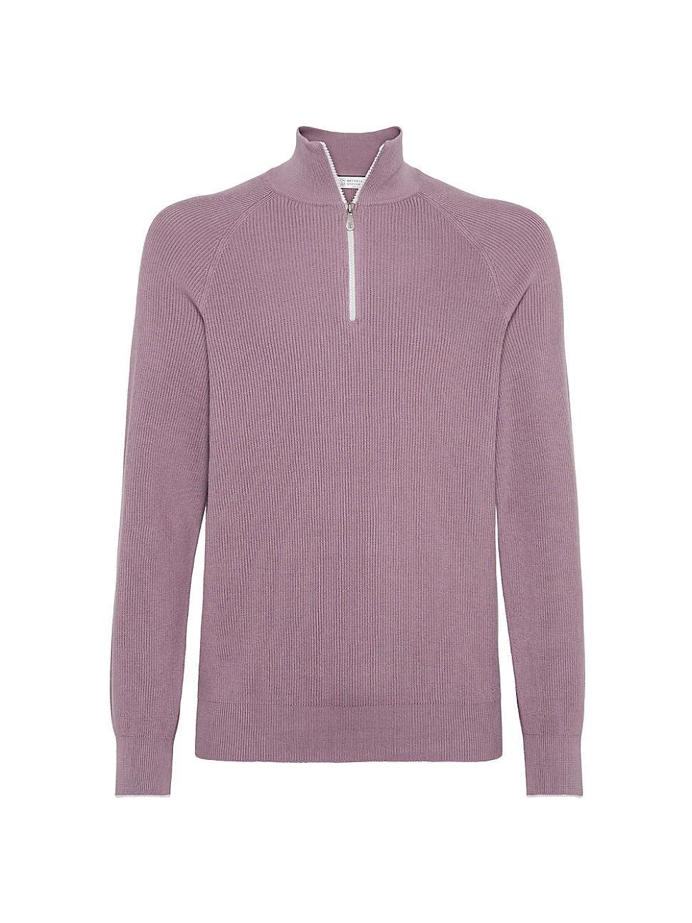 Mens Cotton English Rib Knit Sweater With Half Zip And Raglan Sleeves Product Image