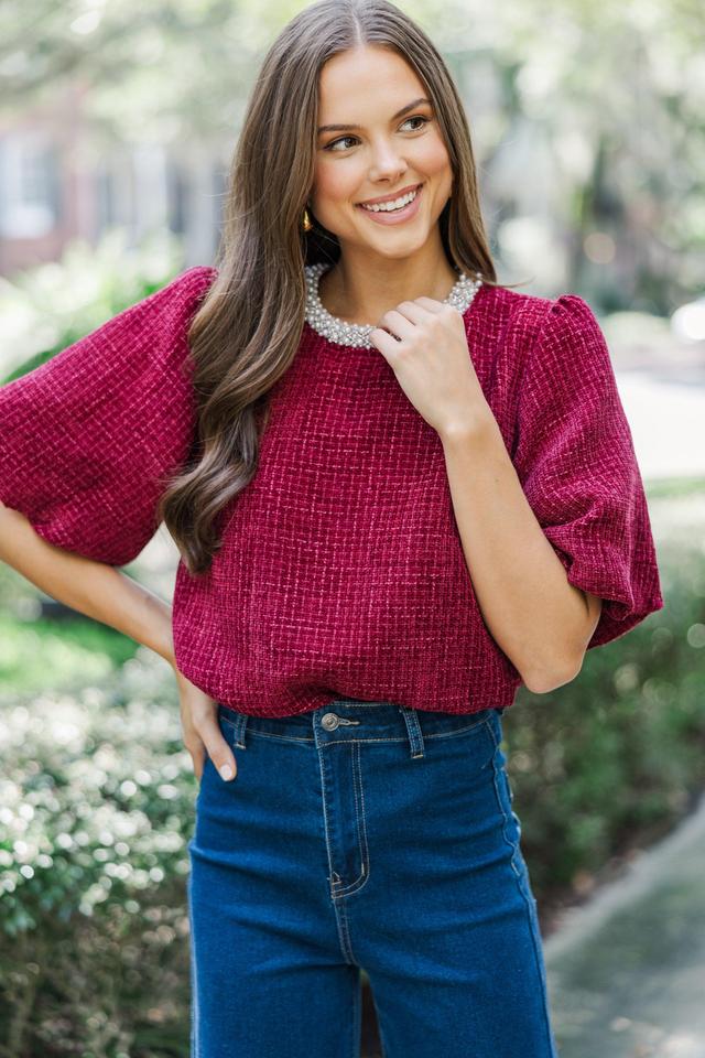 Calling On You Burgundy Red Tweed Blouse Female Product Image