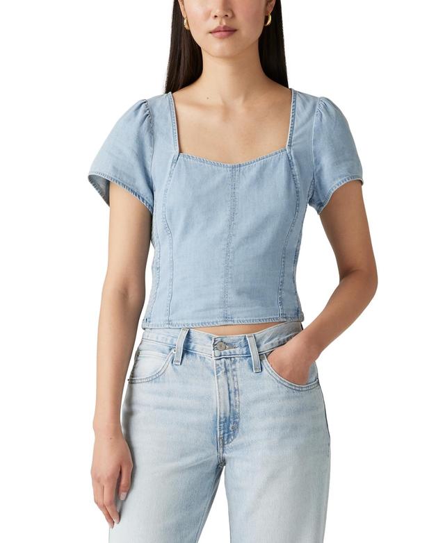 Women's Opehlia Denim Puff-Sleeve Corset Top Product Image