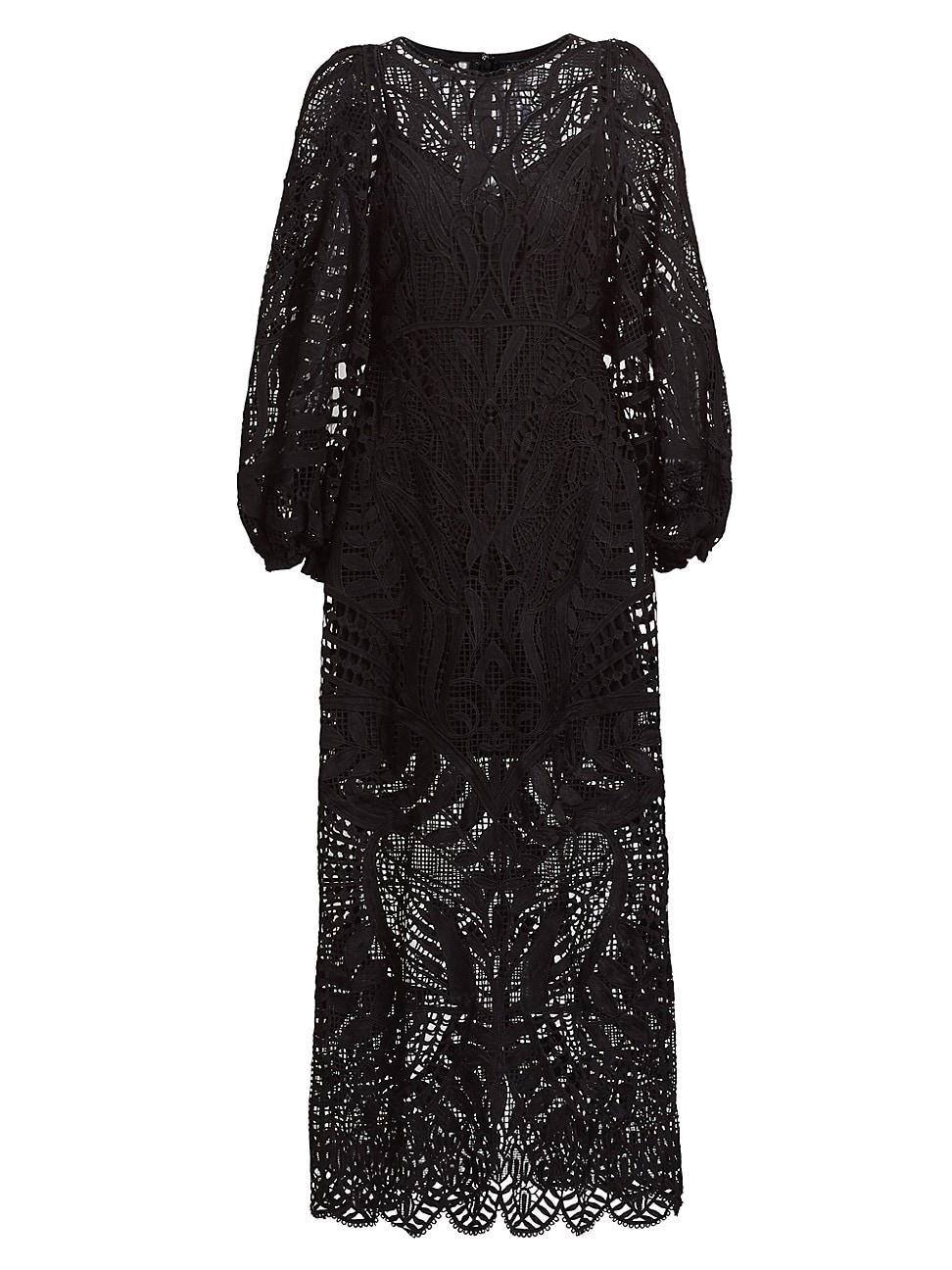 Black Nature Guipure Midi Dress Product Image