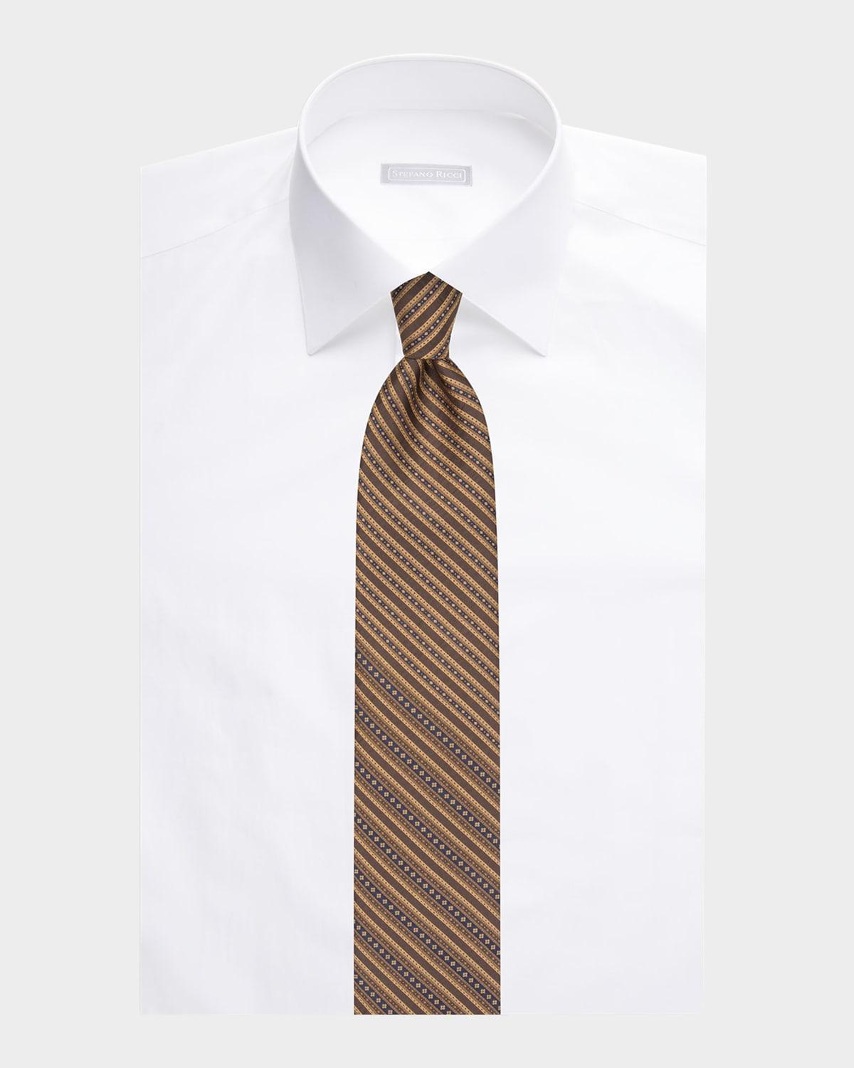 Mens Micro-Medallion Stripe Silk Tie Product Image