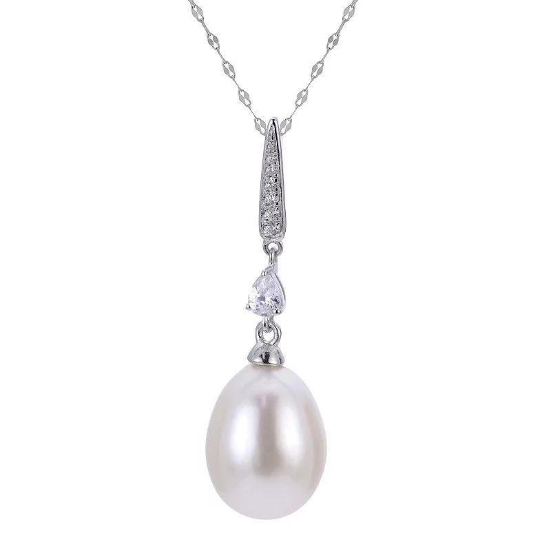 PearLustre by Imperial Sterling Silver Freshwater Cultured Pearl & White Topaz Pendant Necklace, Womens Product Image