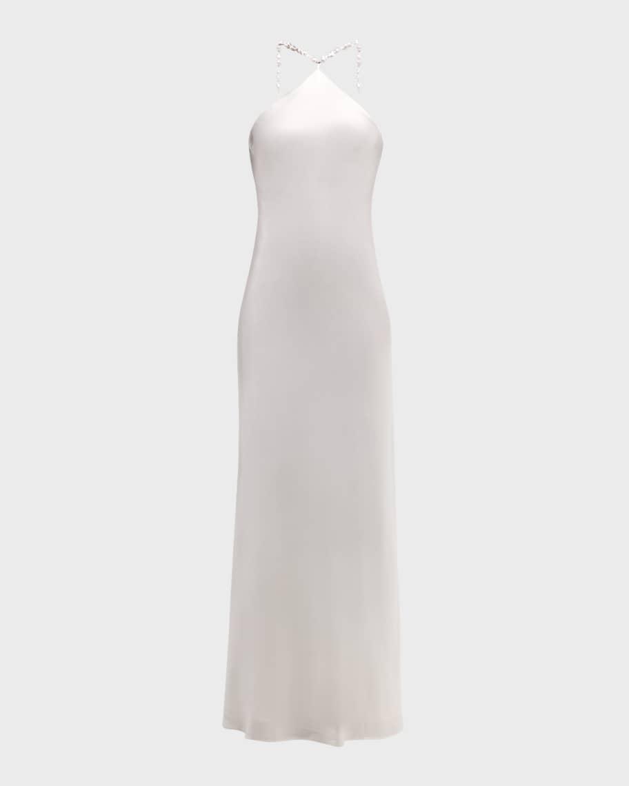 Cadence Beaded Halter Satin Maxi Dress Product Image