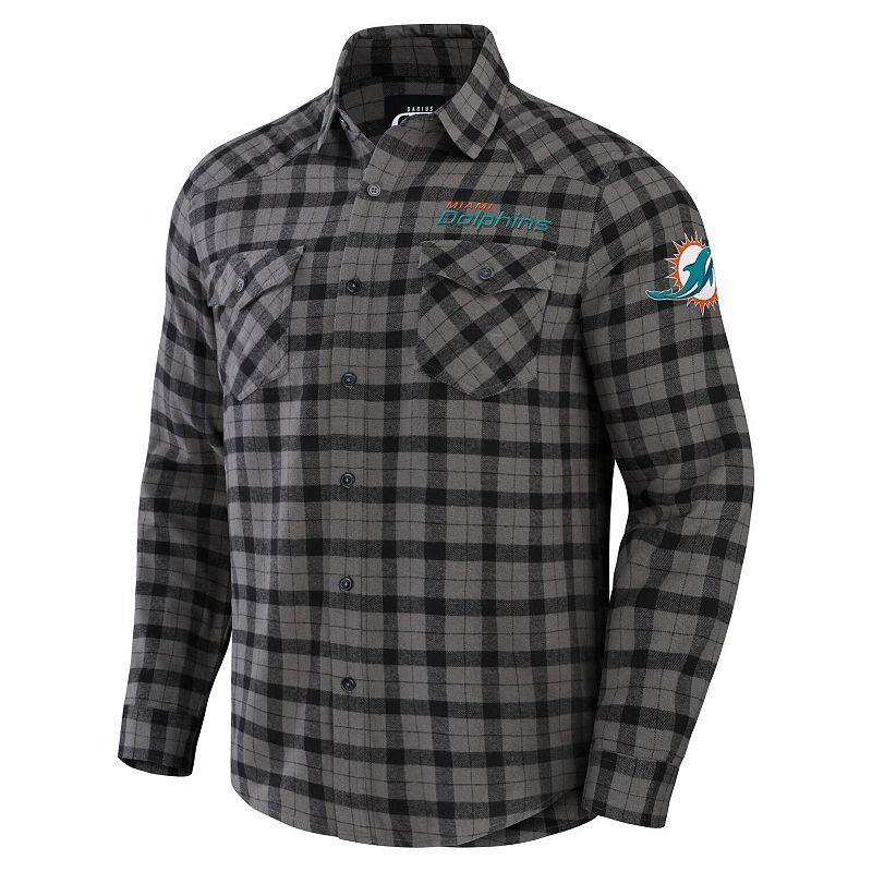 Mens NFL x Darius Rucker Collection by Fanatics Gray Miami Dolphins Flannel Long Sleeve Button-Up Shirt Product Image