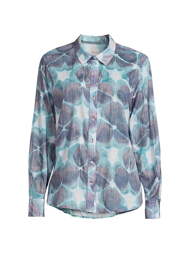 NIC+ZOE Ethereal Seas Crinkle Shirt (Aqua Multi) Women's Clothing Product Image