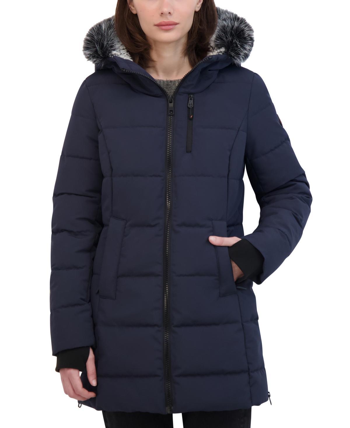 Nautica Womens Faux-Fur-Trim Hooded Puffer Coat Product Image