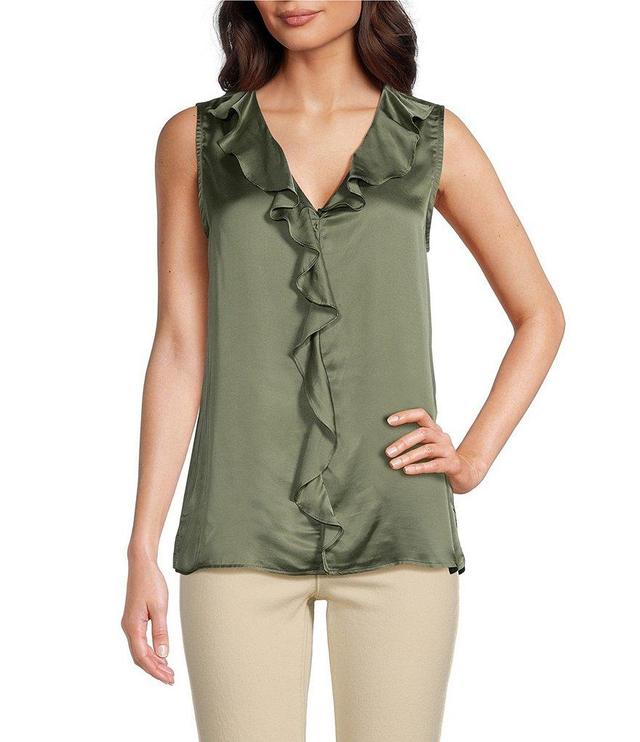 Vince Camuto V-Neck Sleeveless Ruffle Front Blouse Product Image