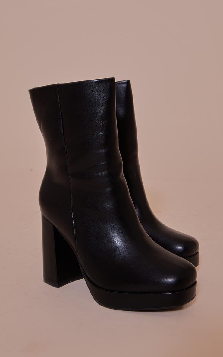 Black Wide Fit PU Matte Slight Platform Heeled Ankle Boots Product Image