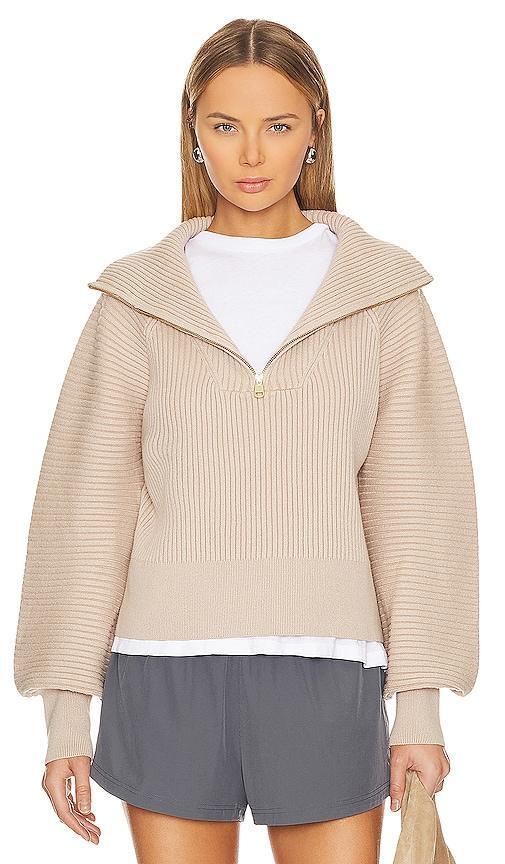 Varley Reid Half Zip Sweater in Beige. Size L, M, XS. Product Image