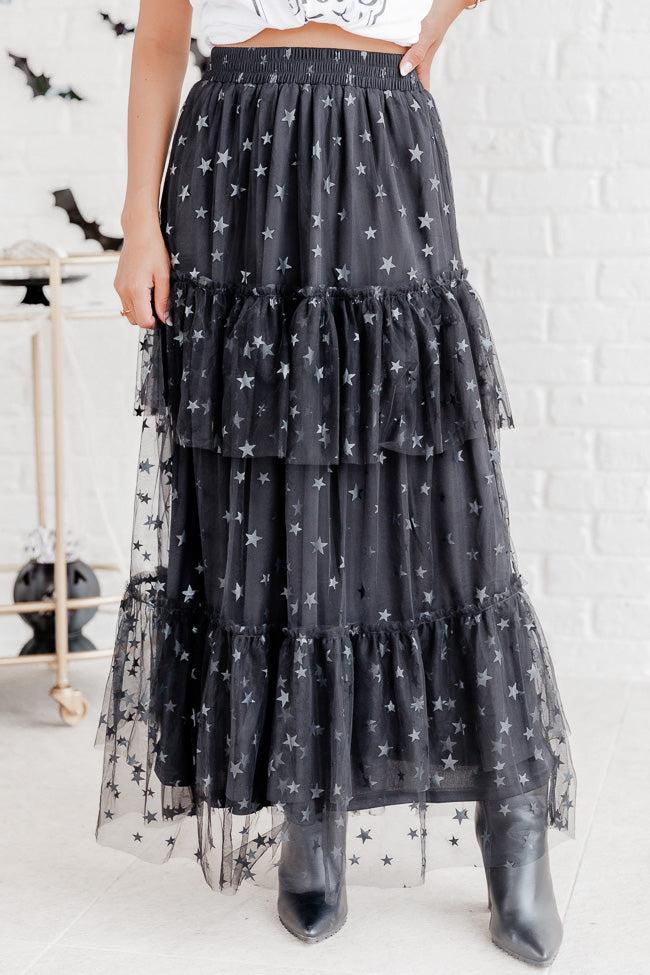 California Dreaming Black Star Tulle Maxi Skirt FINAL SALE Product Image