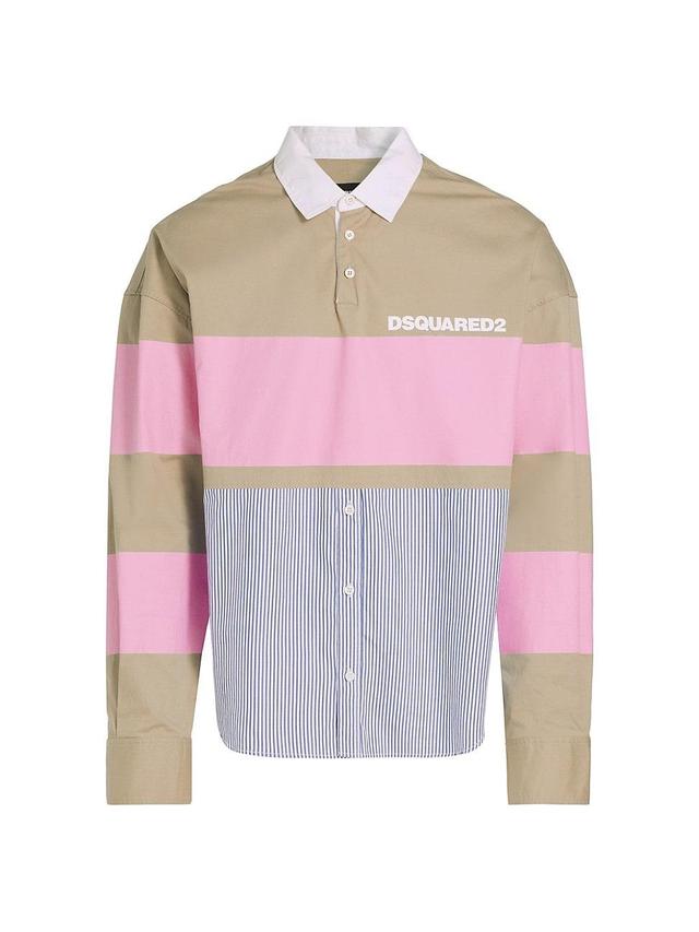 Mens Striped Cotton Long-Sleeve Polo Shirt Product Image