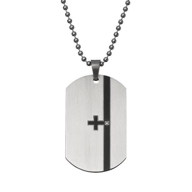 Diamond Accent Two Tone Stainless Steel Cross Dog Tag - Men, Mens White Product Image