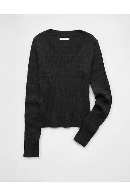 AE Fitted Cable Knit V-Neck Sweater Womens product image