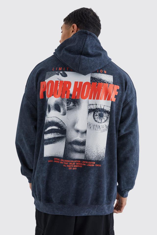 Oversized Acid Wash Graphic Hoodie | boohooMAN USA Product Image