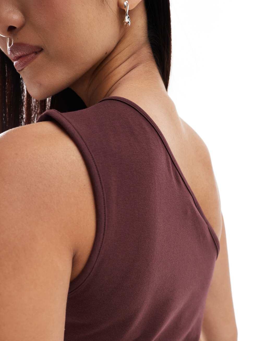 Weekday Cindy one shoulder top in burgundy exclusive to ASOS Product Image