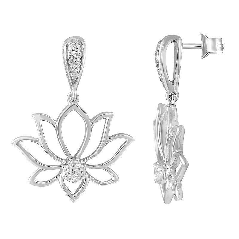 Royal Aura Sterling Silver 1/5 Carat T.W. Diamond Lotus Flower Drop Earrings, Womens, White Product Image