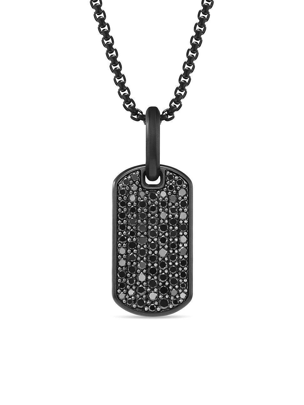 Mens Chevron Tag in Black Titanium with Sterling Silver with Black Diamonds, 21mm Product Image